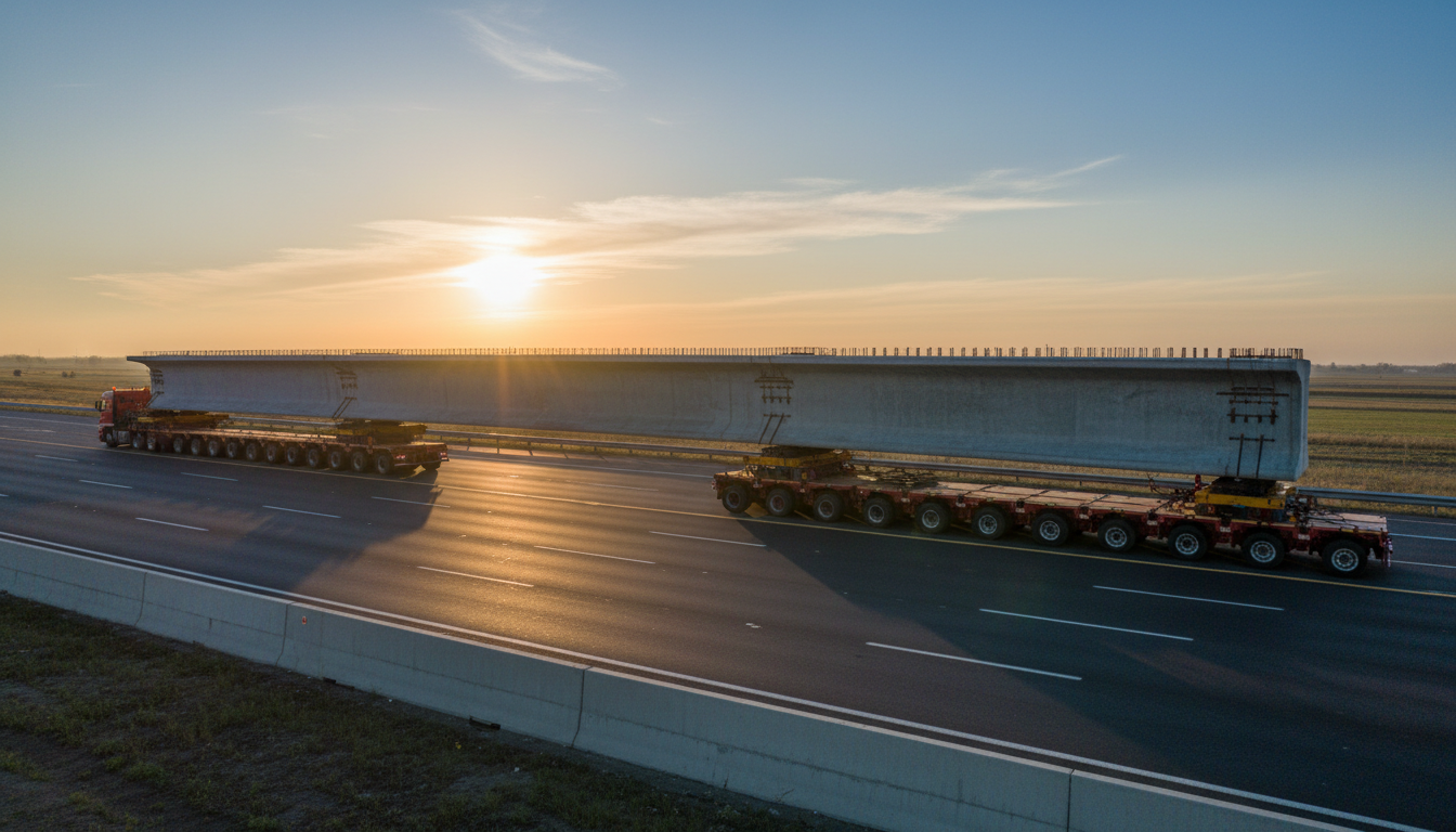 Bridge section being transported